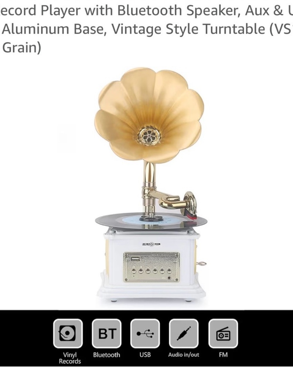 Vintage mini record player with Bluetooth speaker, aux and usb ports